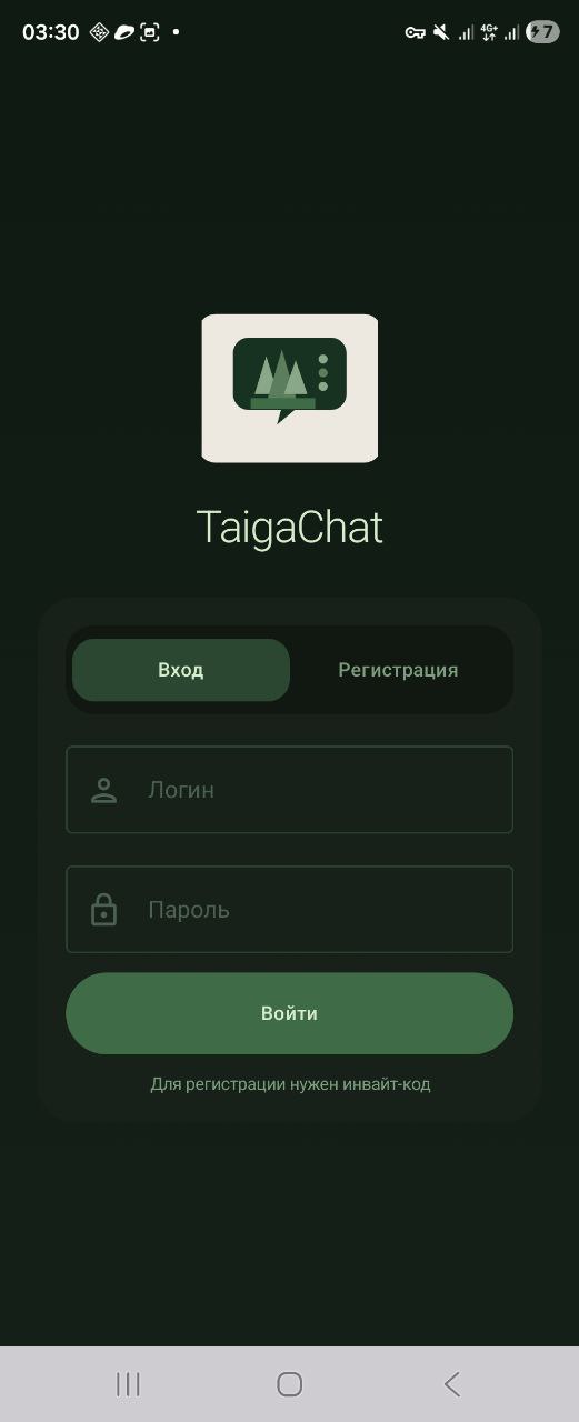 Экран входа TaigaChat